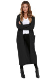 Black Cable Knit Open Front Long Cardigan