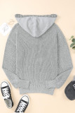 Gray Henley V Neck Hooded Sweater