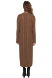 Brown Cable Knit Open Front Long Cardigan