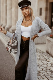 Gray Cable Knit Open Front Long Cardigan