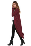Red Cable Knit Open Front Long Cardigan