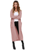Pink Cable Knit Open Front Long Cardigan