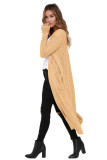 Khaki Cable Knit Open Front Long Cardigan