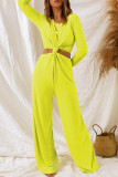 Yellow Cut Out Knotted Long Sleeve Wide Leg Jumpsuit