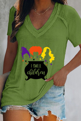 Hocus Pocus，Halloween，Sanderson Sisters Witch Hat V Neck Graphic Tee Unishe Wholesale