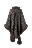 Leopard Fluffy Front Open Cape Cardigan 