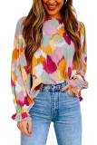 Yellow Multicolor Abstract Printed Long Sleeve Blouse