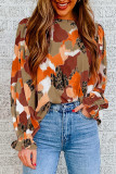 Orange Multicolor Abstract Printed Long Sleeve Blouse