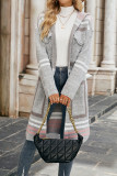Stripes Hooded Pockets Front Open Cardigan