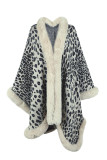 Leopard Fluffy Front Open Cape Cardigan 