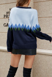 Colorblock Diamond Pattern Knitting Pullover Sweater 