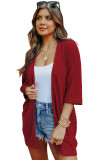 Red Ribbed Open Front Knit Cardigan