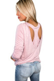 Pink Open Back Long Sleeve Knit Top