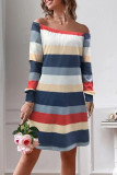 Color Block Striped Off Shoulder Mini Dress