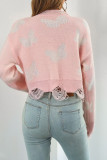 Frayed Butterfly Knit Short Length Knit Sweaters