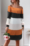 Color Block Striped Off Shoulder Mini Dress
