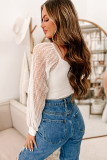 White Front Knot Lace Long Sleeve Bodysuit