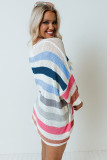 Multicolor-2 Multicolor Striped Knit Top with Chest Pocket
