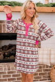 Rose Christmas Pattern Henley Pajama Dress