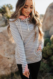 Striped Cowl Neck Hoodie with Pocket