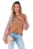 Orange Paisley Contrast Bubble Sleeve Ribbed Top