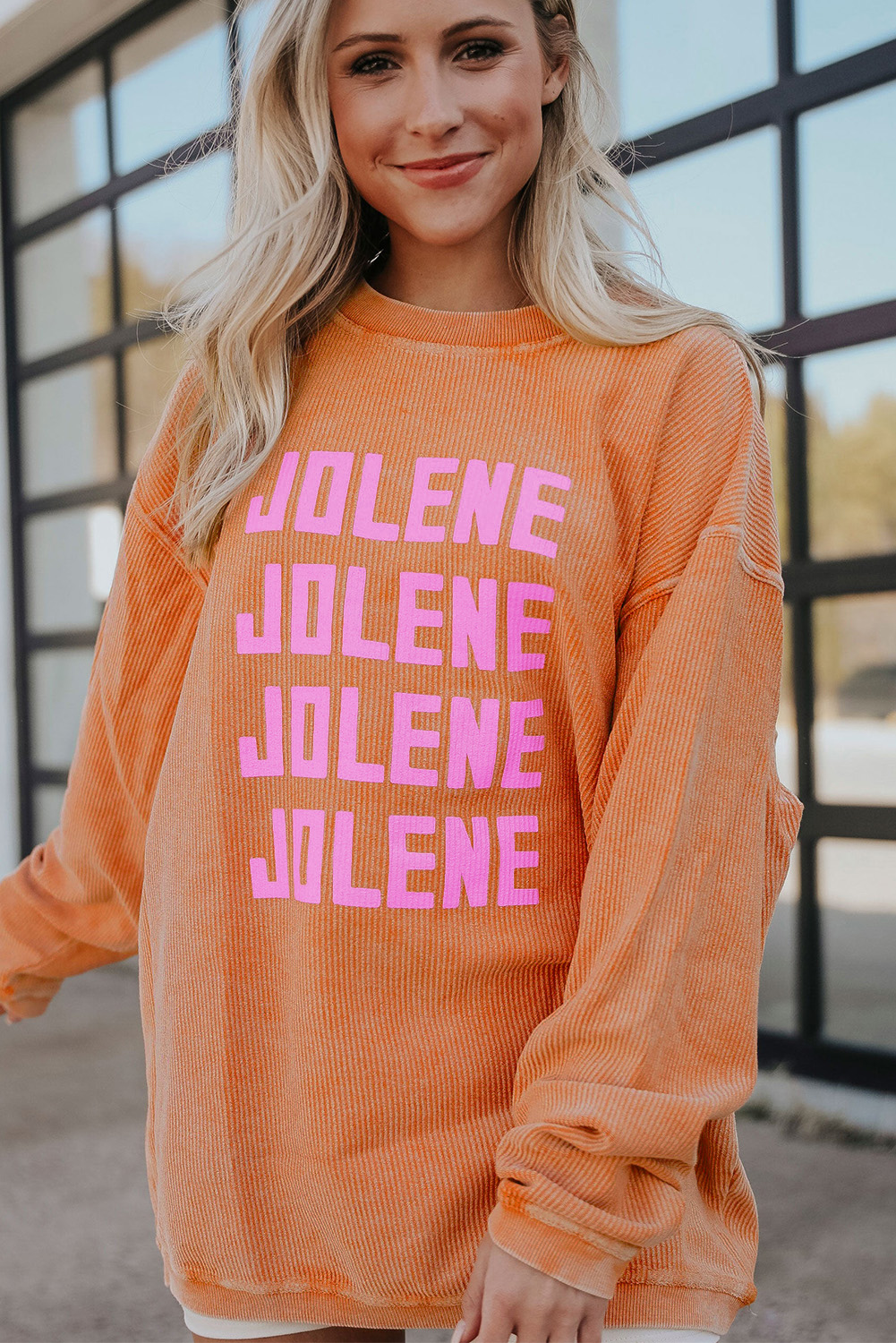 US 15.99 Orange JOLENE Ribbed Corded Oversized Sweatshirt m.unishe