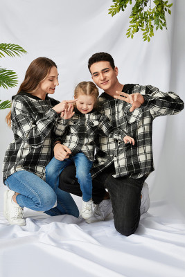 Family Matching Hooded Plaid Shirt With Pockets 
