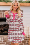 Rose Christmas Pattern Henley Pajama Dress
