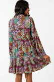 Multicolor Floral Print High Waist V Neck Shirt Dress