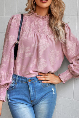 Smocked Texture Floral Long Sleeves Blouse