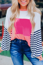 Pink Color Block Bubble Striped Sleeve Top