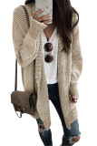 Apricot Plaid Knitted Long Open Front Cardigan