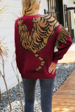 Tiger Pattern Tassle Knitting Pullover Sweater 