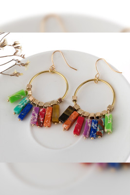 Rainbow Stones Round Earrings MOQ 5pcs