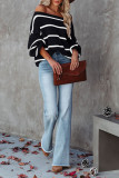 Off Shoulder Pin Striped Knit Sweaters