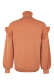 Plain Turtleneck Ruffle Long Sleeve Knitting Sweater 