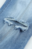 Blue Distressed High Waist Straight Leg Jeans