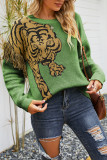 Tiger Pattern Tassle Knitting Pullover Sweater 