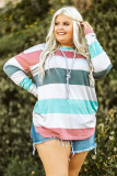 Green Plus Size Colorblock Pullover Top