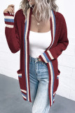 Front Open Colorful Stripes Cardigan With Pockets 