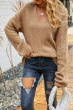 Plain V Neck Knitting Pullover Sweater 