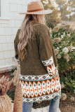 Brown Aztec Print Open Front Knitted Cardigan