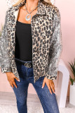 Leopard Print Sequin Patchwork Long Sleeve Jacket