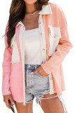 Pink Contrast Patch Pocket Distressed Knit Shacket