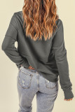 Dark Gray Solid Color Zip Collar Sweatshirt with Pockets