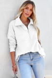 White Solid Color Zip Collar Sweatshirt with Pockets