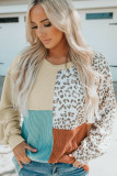 Leopard Patchwork Color Block Ribbed Long Sleeve Top