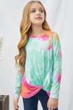 Green Tie Dyed Twist Knot Girl's Long Sleeve Top
