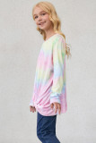 Pink Tie Dyed Twist Knot Girl's Long Sleeve Top
