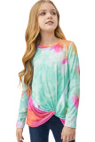 Green Tie Dyed Twist Knot Girl's Long Sleeve Top